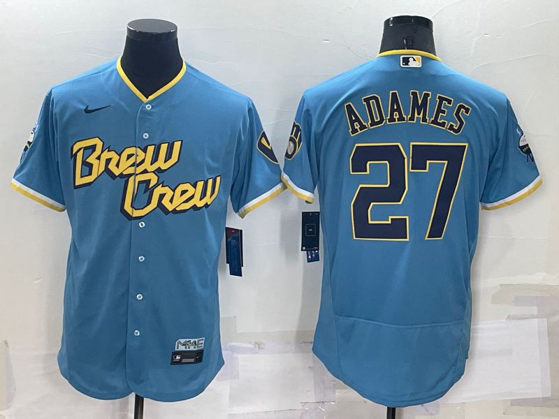 Men Milwaukee Brewers 27 Adames Blue City Edition Elite Nike 2022 MLB Jersey